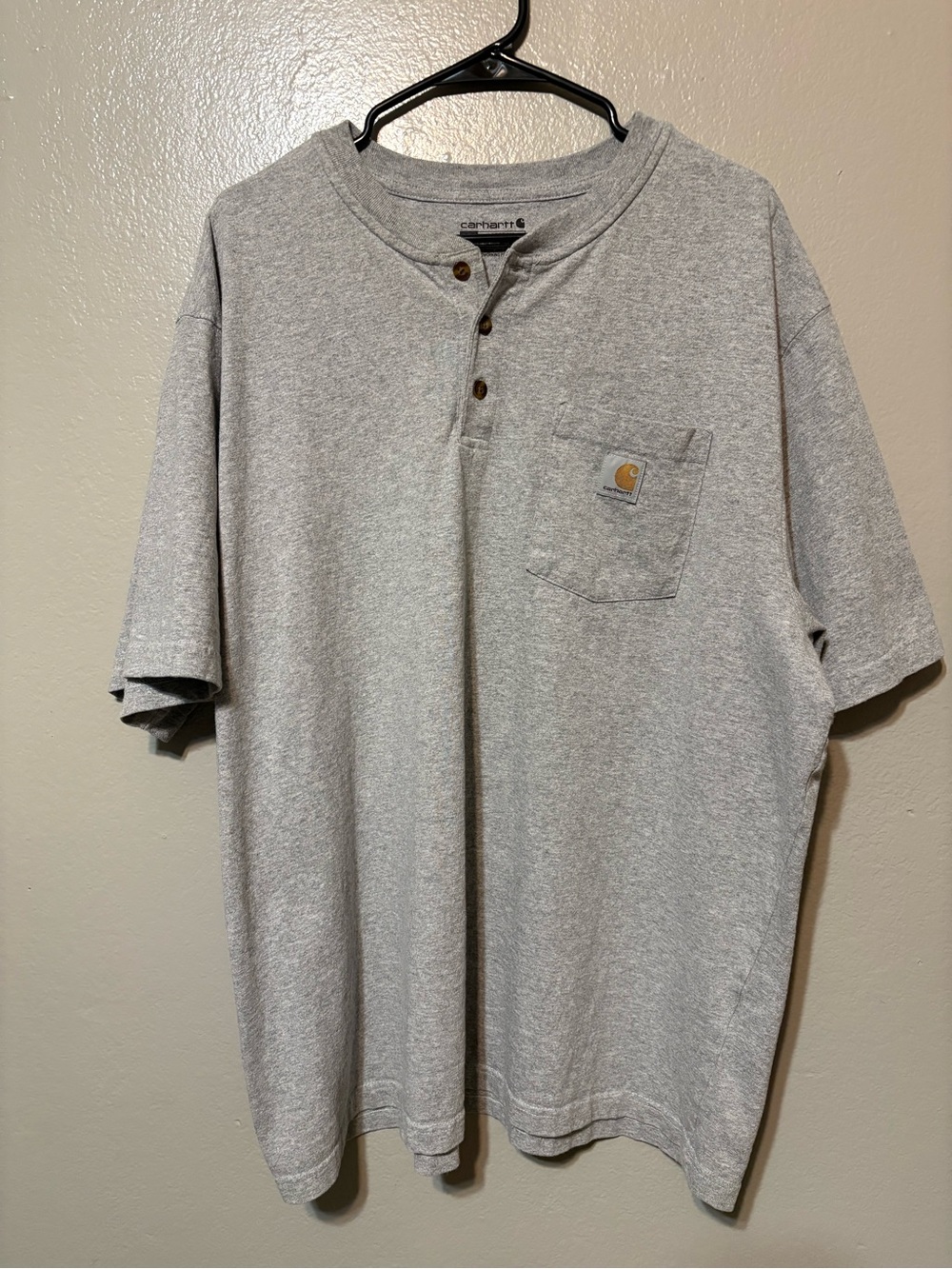 Carhartt Men's Short Sleeve Gray Henley‎ Pocket T-Shirt Size XL Loose Fit